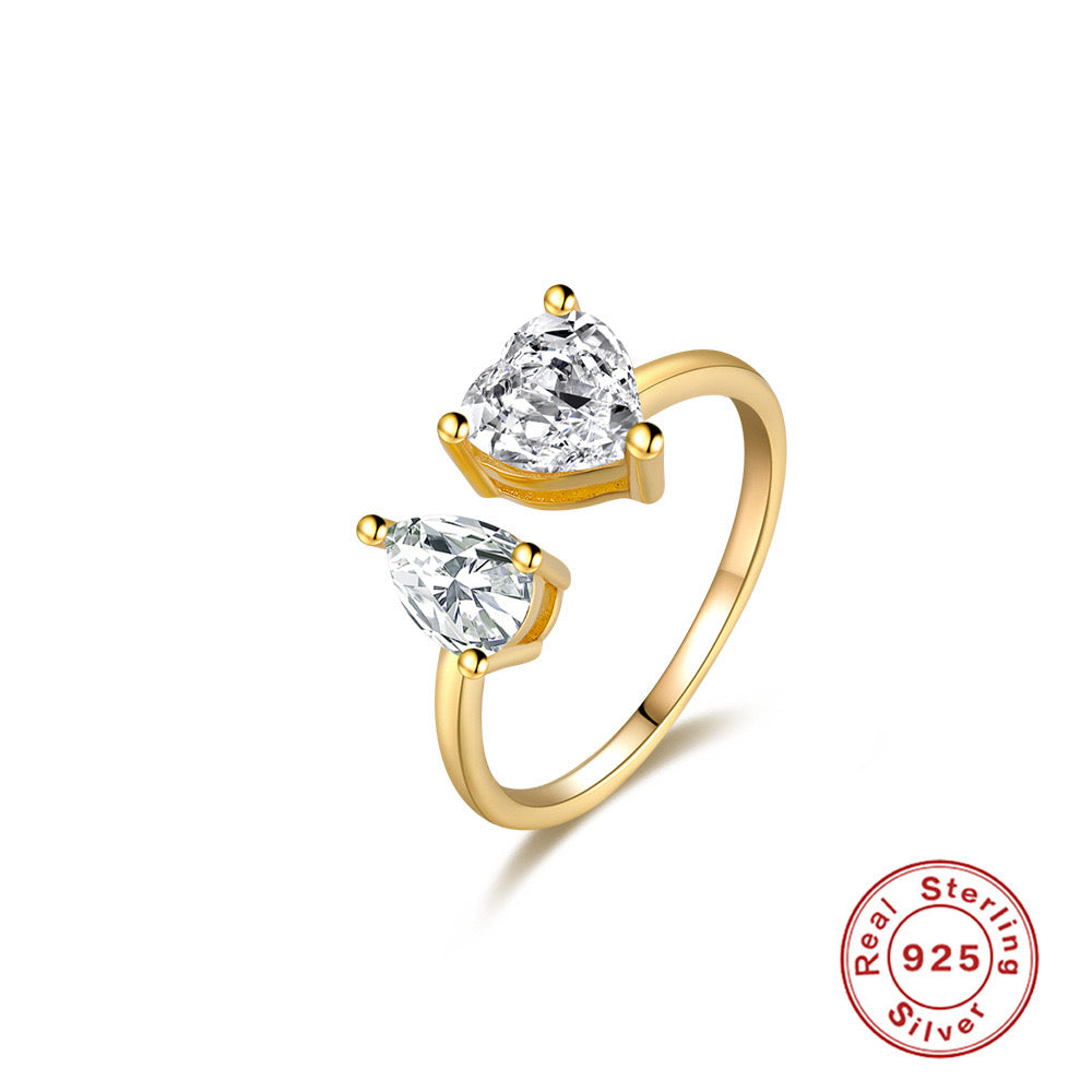 Twin Pear Sparkle Open Ring – Sterling Silver 925 18K Gold Plated