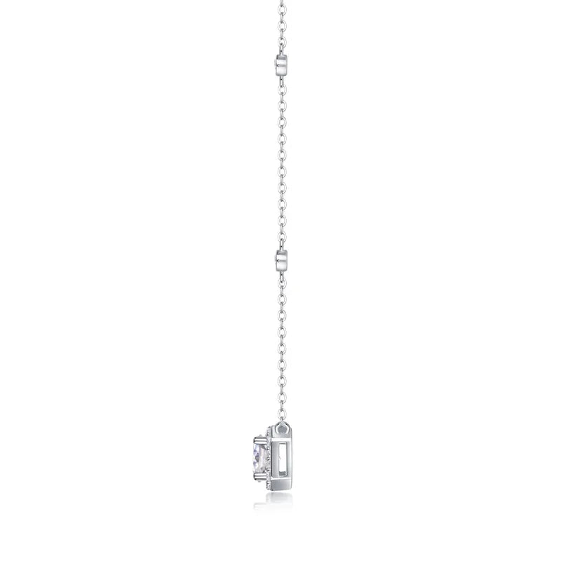 1.0ct Cushion Halo Moissanite Pendant – 925 Sterling Silver Chain Necklace