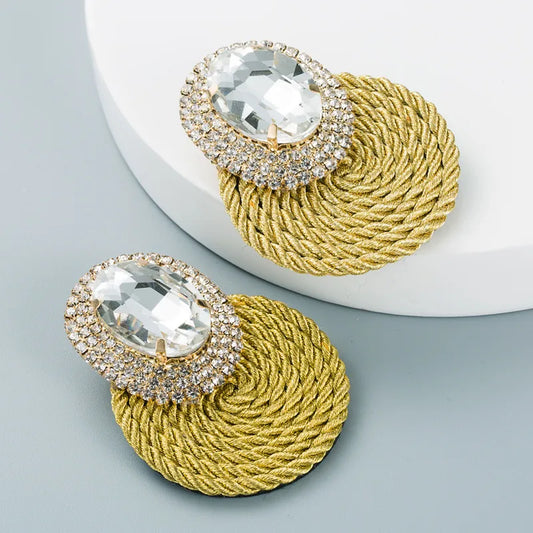 Disco Mirage Earrings – Gold Rope & Crystal Oval Statement Studs