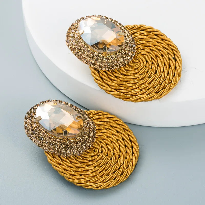 Disco Mirage Earrings – Gold Rope & Crystal Oval Statement Studs