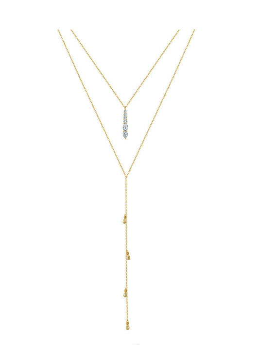 Celeste Drop Lariat – Sterling Silver 925 Layered Necklace
